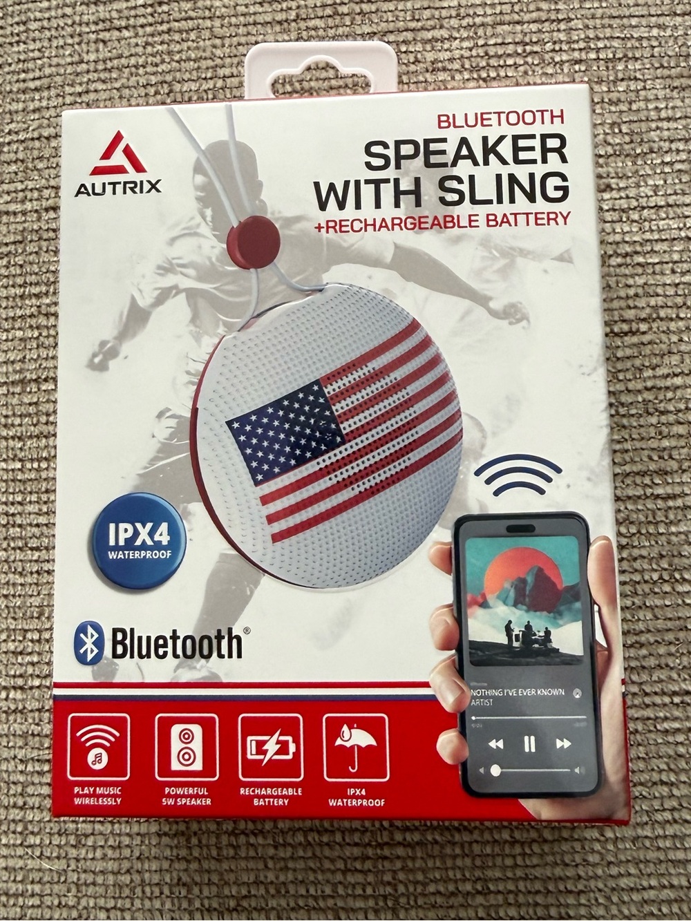 Autrix Speaker W/ Sling Bluetooth Portable Speaker IPX4 Rechargeable 5W 30FT NEW
